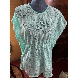 Wonder Nation Size XL Girls Blouse Butterfly Sleeves Elastic Waist Green